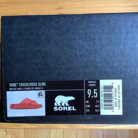 Sorel Leather Viibe Slide Sandal Red Glo/ Gum 16 SZ 9.5 - Picture 11 of 12
